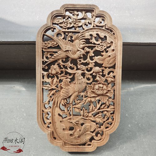 香樟木雕镂空花鸟梅兰竹菊挂件