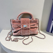 小D家轻奢丝绒蝴蝶结链条包褶皱手提包女2026新款 晚宴手拎斜挎包