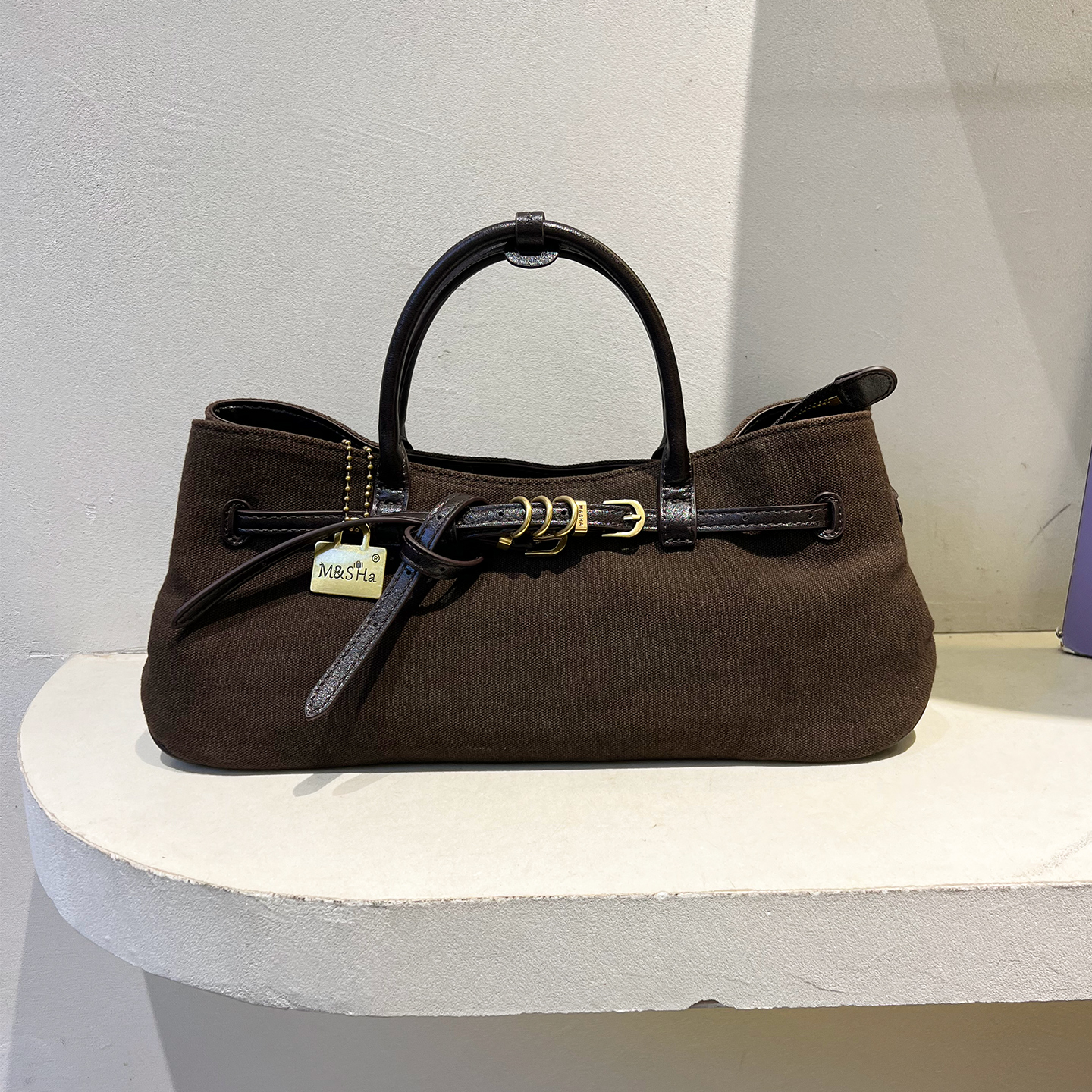 帆布皮带扣手提包横款托特斜挎包