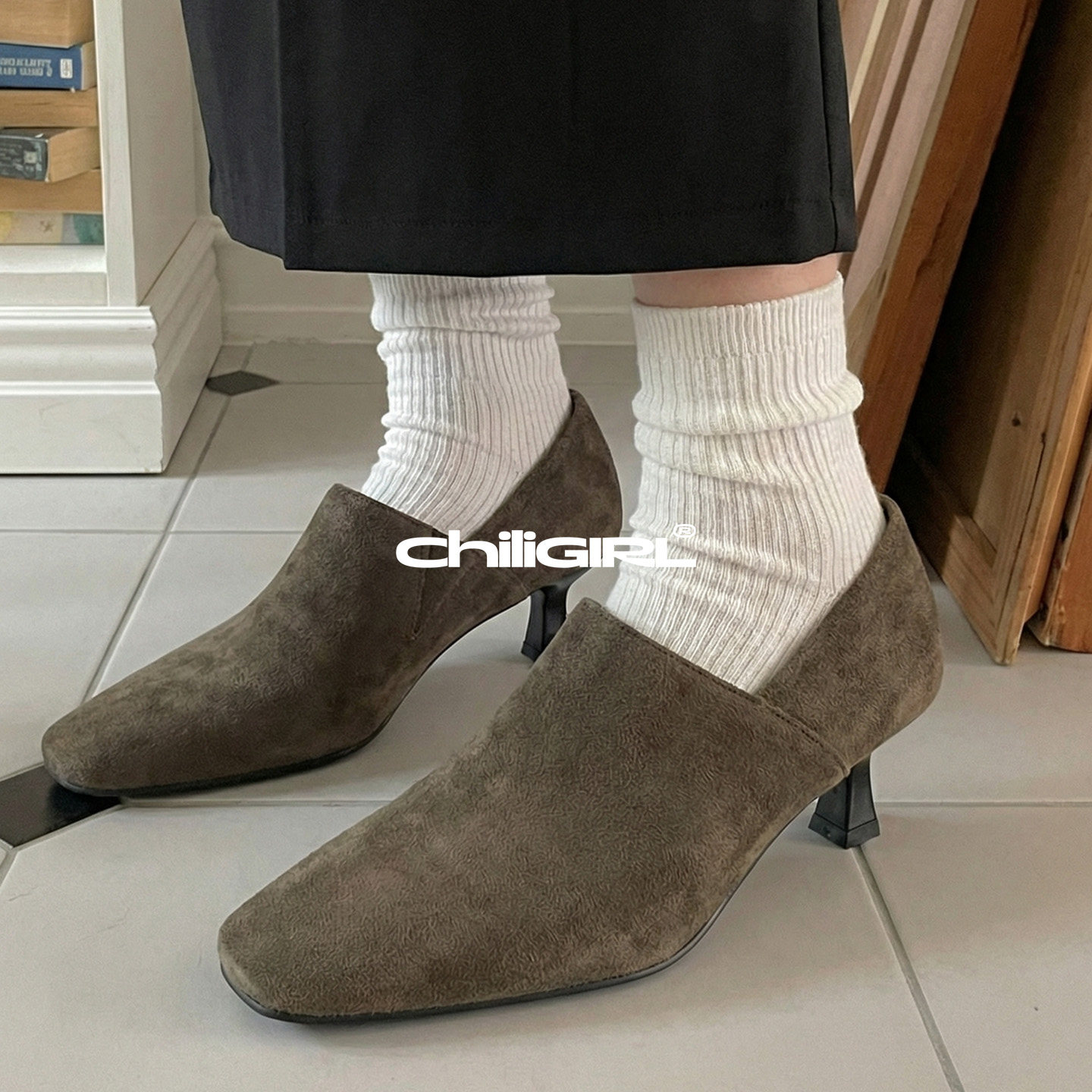 CHILIGIRL简约复古风方头深口单鞋女低跟绒面小众设计百搭舒适,女鞋,深口单鞋,淘宝优惠券,粉丝福利购,淘宝优惠卷