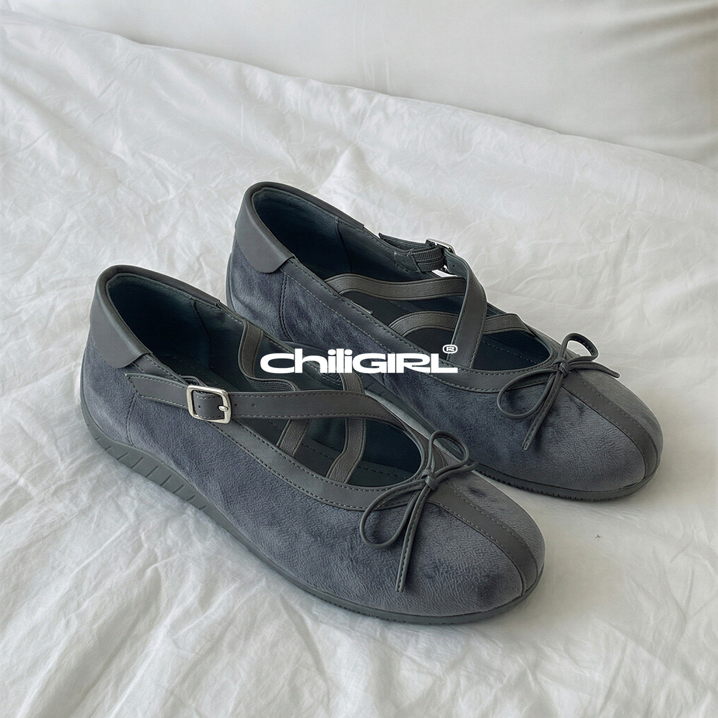 CHILIGIRL机能芭蕾风蝴蝶结交叉带浅口玛丽珍平底单鞋女复古绒面,女鞋,浅口单鞋,淘宝优惠券,粉丝福利购,淘宝优惠卷