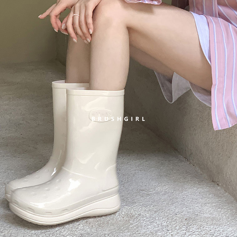 CHILIGIRL防水雨靴女韩国新款糖果色厚底防滑大头中筒靴雨鞋女靴