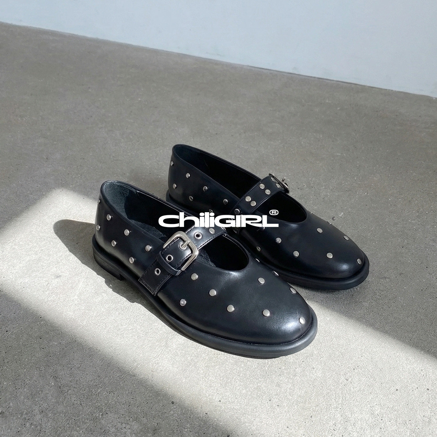 CHILIGIRL复古风真皮铆钉玛丽珍鞋女一字扣带平底百搭单鞋,女鞋,浅口单鞋,淘宝优惠券,粉丝福利购,淘宝优惠卷