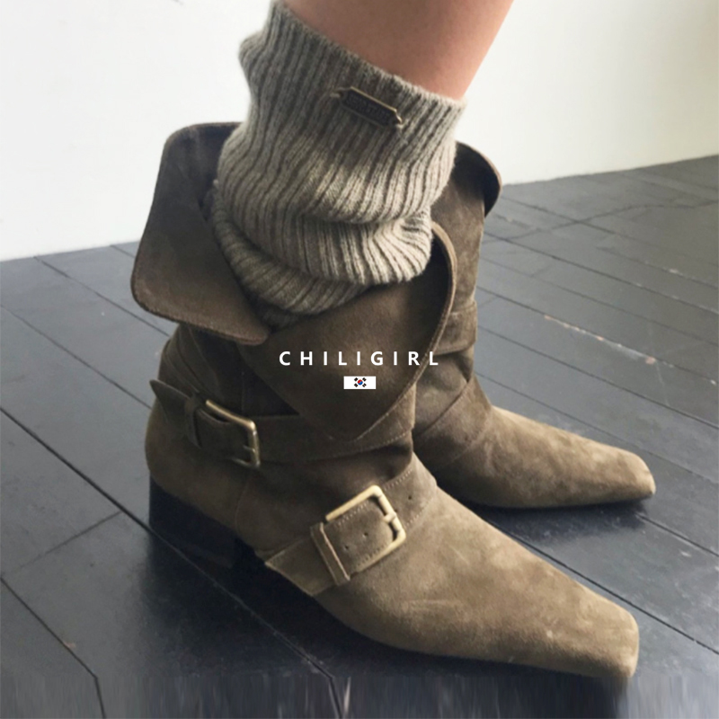 CHILIGIRL高级感炸街小短靴2025早秋酷飒风小众尖头西部靴y2k靴子