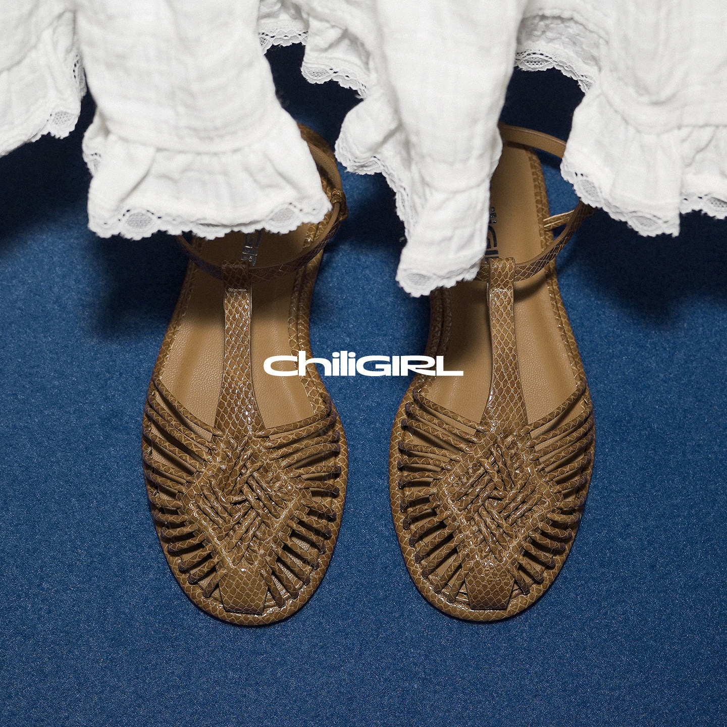 CHILIGIRL复古罗马凉鞋VINTAGE平底凉鞋小众蛇纹编织包头凉单鞋夏,女鞋,罗马凉鞋,淘宝优惠券,粉丝福利购,淘宝优惠卷