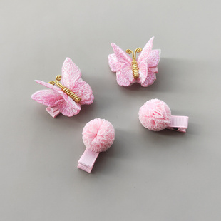 宝宝发饰套装蝴蝶花朵BB夹粉色黄色婴儿夹儿童发饰四件套头饰头花