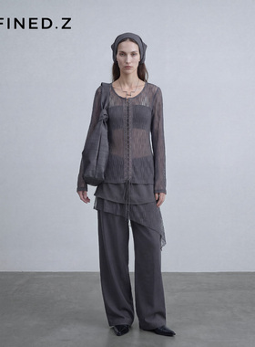 Defined.Z/ZD [茧序] 26春镂空蕾丝套装系带小衫微弹修身长袖上衣