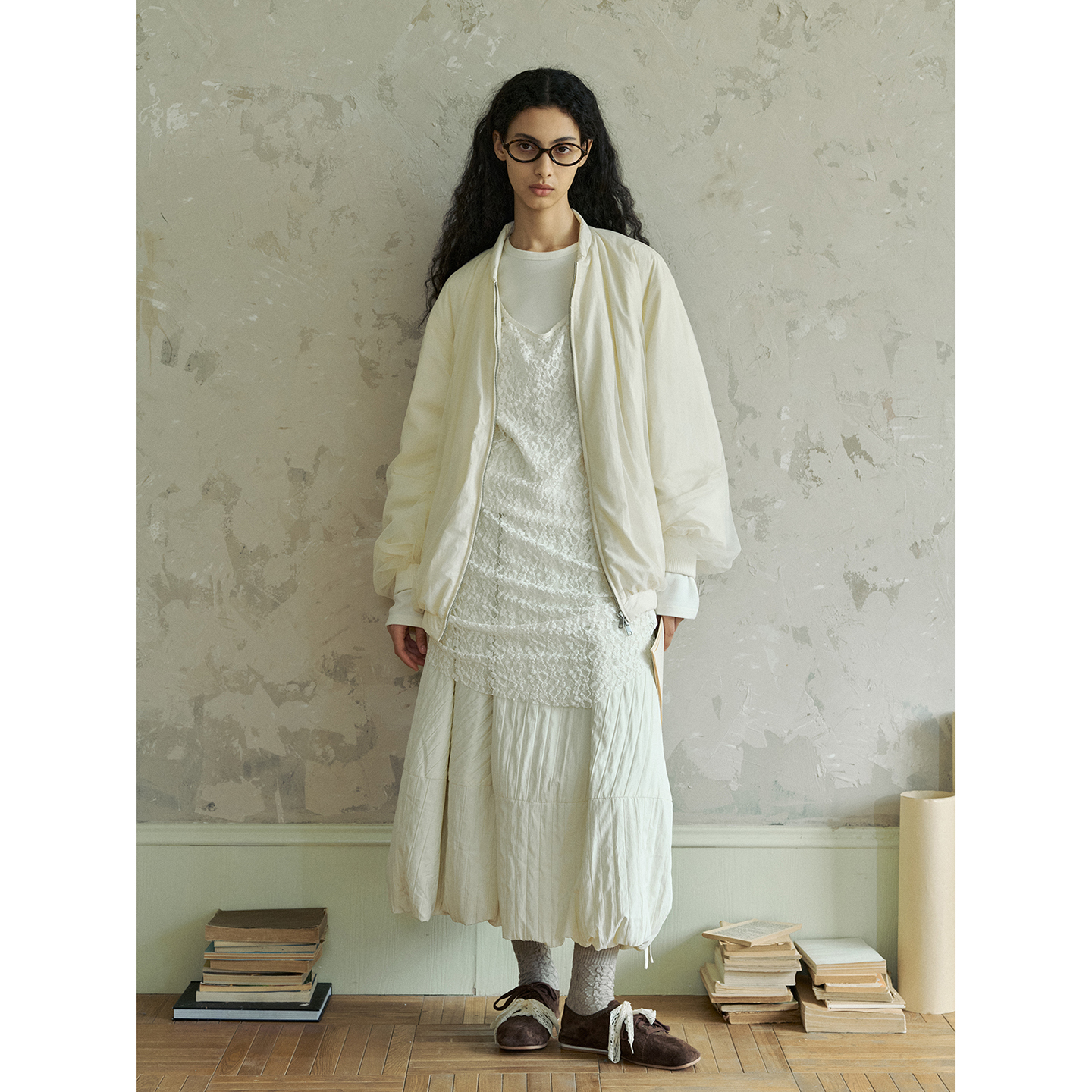 ELEI设计师品牌 25冬 纱之诗筏 90白鸭绒网纱拼接轻量羽绒服外套