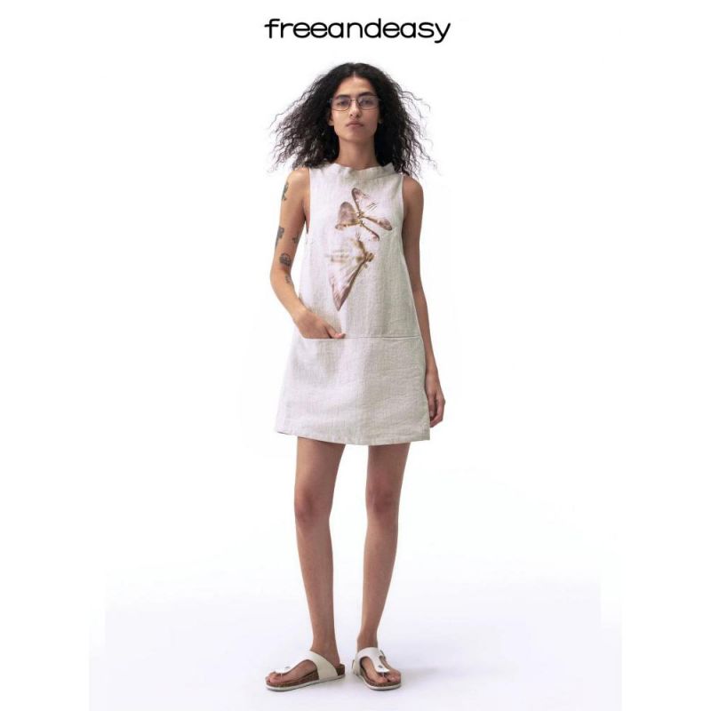 FAE飞蛾定制亚麻面料A字连衣裙夏
