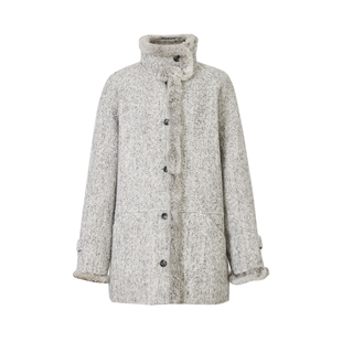 显瘦中长款 羊毛羊驼立领兔毛拼接A版 双面呢大衣外套 25秋冬 ELEI