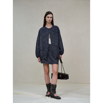 「.e1」暗纹深蓝休闲外套