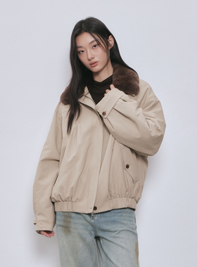 .e1獭兔毛领廓形派克棉服外套