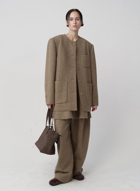 .e1设计师品牌 25冬 100%羊毛双面呢解构弯刀阔腿裤极简休闲长裤