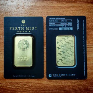 仿真澳大利亚珀斯1盎司1 1复刻仿真澳洲金条黄铜镀金金属摆件