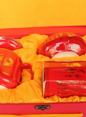 醴陵中国红书房陶瓷装饰摆件