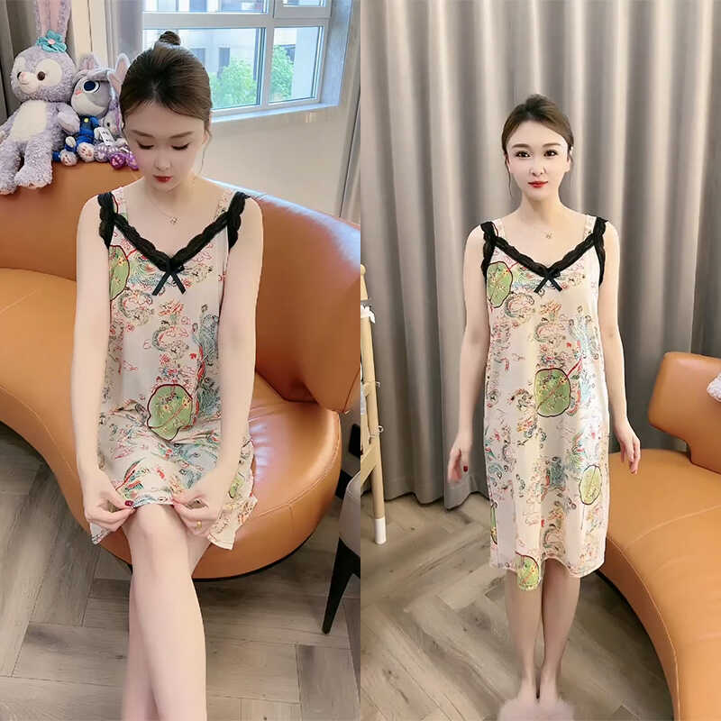 夏天新款无袖吊带睡裙女韩版冰冰凉凉宽松洋气大码舒适薄款家居服