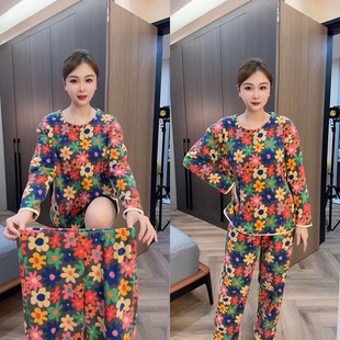 高品质家居服套装 网红爆款 印花大码 睡衣女秋冬休闲时尚 奥粒绒长袖