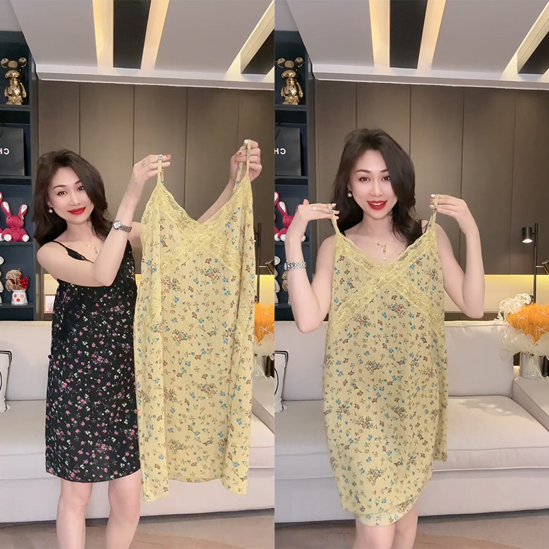 韩版甜美碎花吊带睡裙