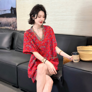 2026早春新款短袖碎花睡衣女汗蒸服韩版可外穿双层纱家居服套装