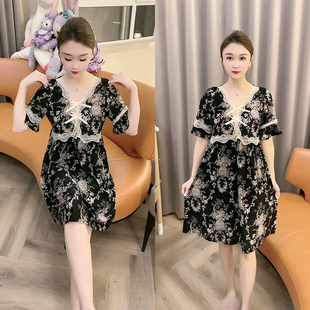 大码 夏季 速干睡裙女网红印花时尚 薄款 宽松简约高品质家居服 韩版