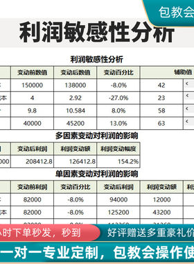 原创设计利润敏感性分析EXCEL表格系统可定制