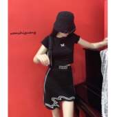 秒杀 高腰短款 黑白色圆领蝴蝶弹性修身 T恤 显身材 显瘦短袖 晚时光