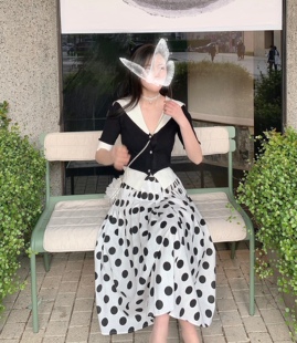 重工麻棉透气显瘦A裙 时髦百搭白色波点半身裙 晚时光 秒杀