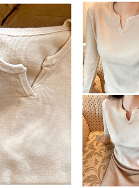 晚时光9.6 软糯亲肤显白v领针织衫上衣 多色秋冬打底衫毛衣女