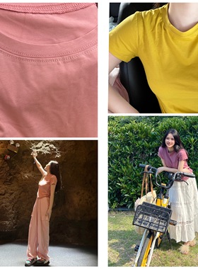 晚时光8.8【秒杀无】基础圆领减龄纯色短袖棉T恤 宽松遮肉上衣