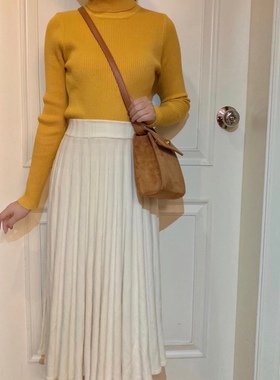 晚时光 秒杀 秋冬新款打底衫女气质复古显白黄色加厚针织高领毛衣