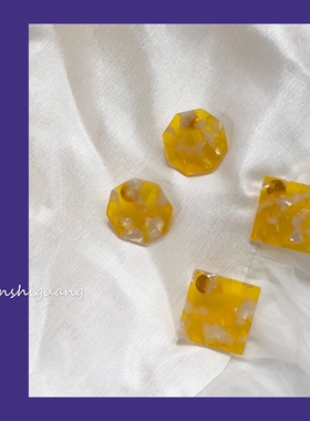 晚时光年 新 chao显白显瘦的黄色几何方形耳钉耳环耳夹女