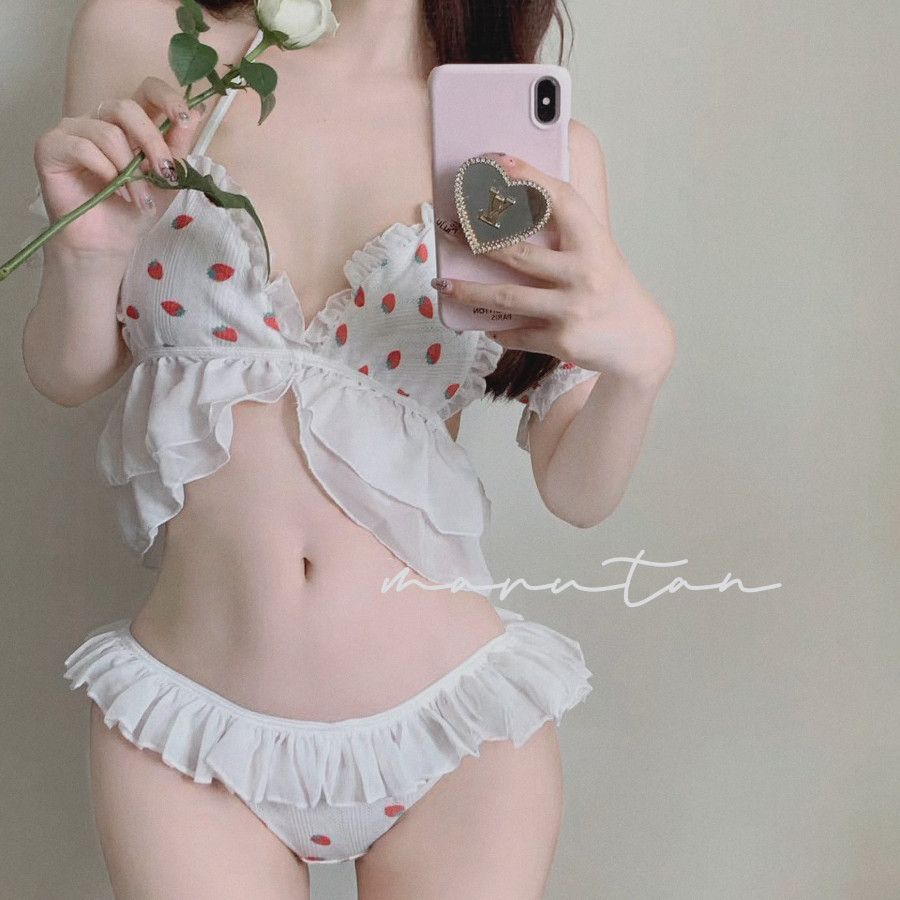 草莓啵啵~性感蕾丝雪纺吊带设计感纯欲内衣超薄小胸少女内裤三角