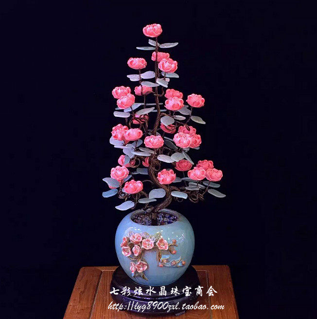 东陵玉牡丹花发财摇钱树水晶家居新房饰品摆件客厅电视柜开业礼品