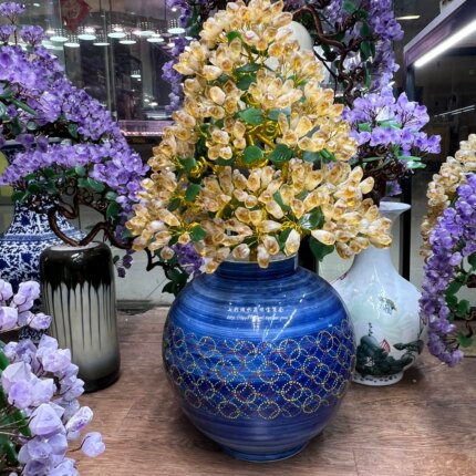 原矿黄水晶发财摇钱树陶瓷花瓶招财玄关酒柜搬家开业风水装饰摆件
