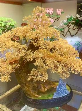 黄水晶发财树落地大号摆件加密客厅商铺玄关乔迁开业中秋节礼品