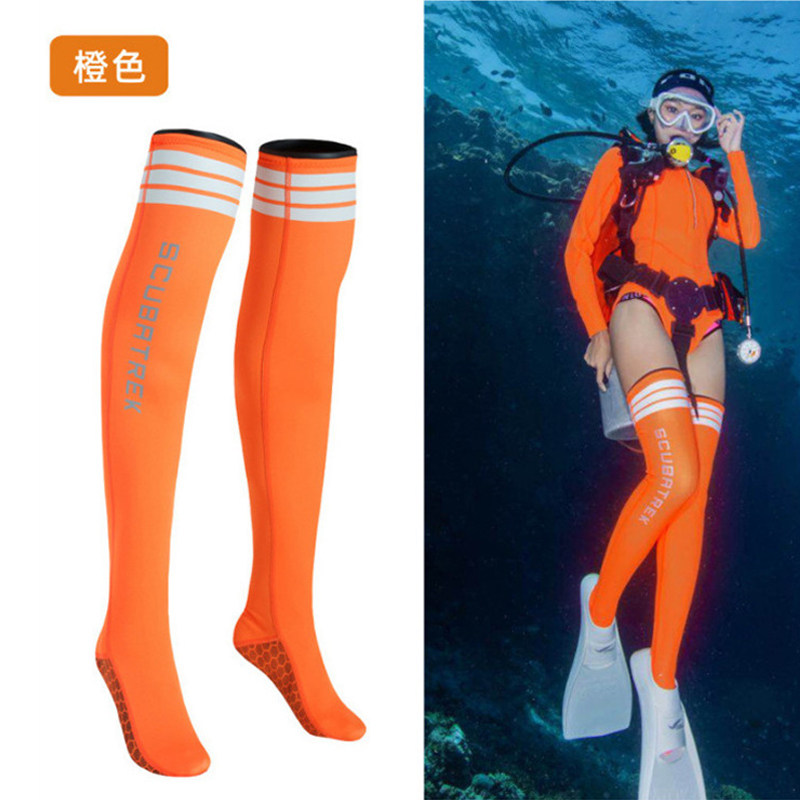 冬天游泳保暖袜子女2mm氯丁橡胶长筒潜水袜超弹防晒防寒袜自由潜