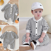 男女宝宝条纹哈衣超萌网红爬服新生婴儿连体衣外出服 2岁春秋装