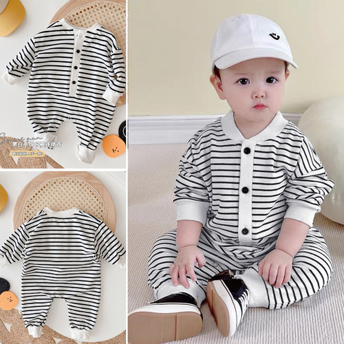 宝宝条纹哈衣超萌婴儿连体衣外出