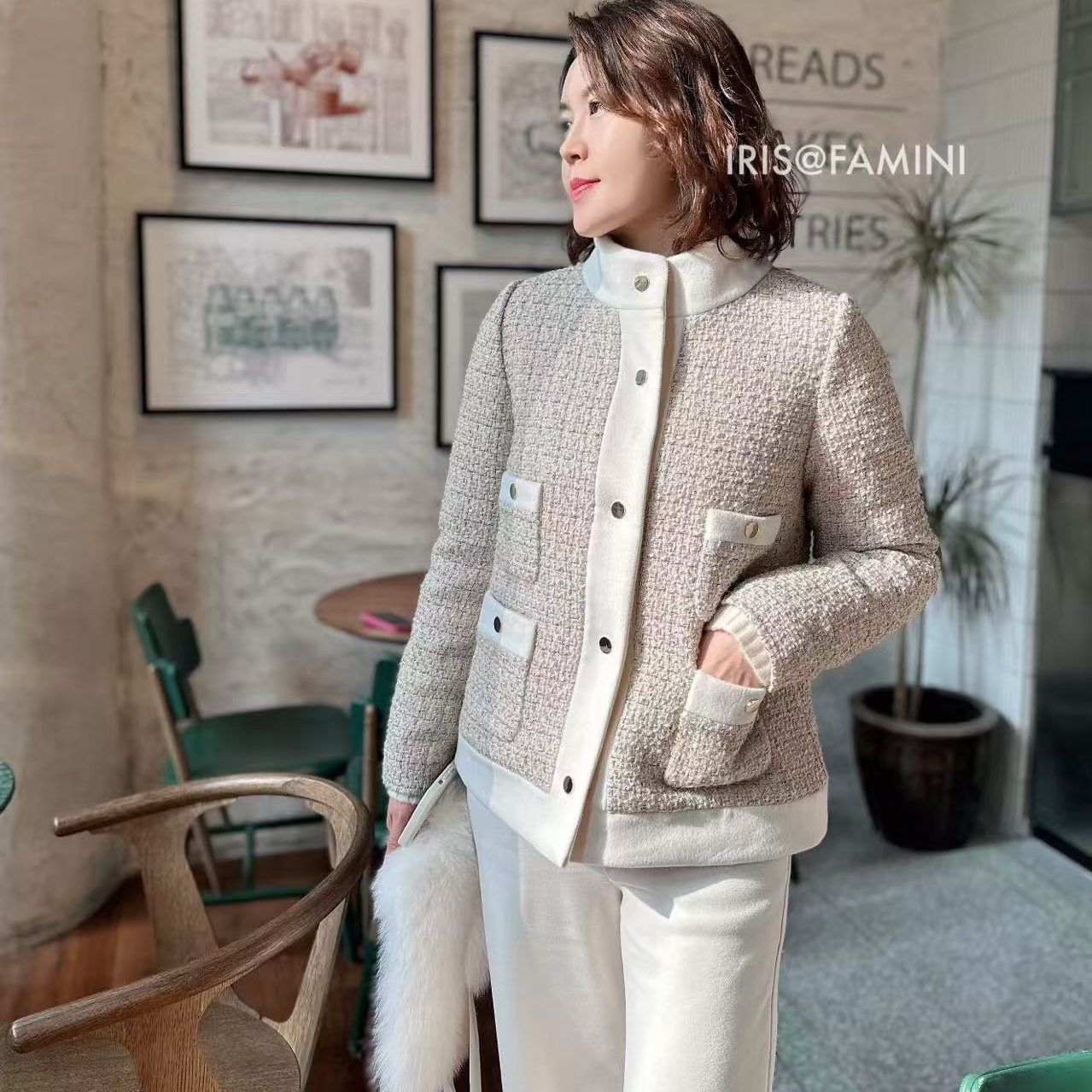 FAMINI2025秋冬新款外套衬衣围脖时尚穿搭阔腿裤西装百搭大衣