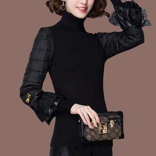 羽绒棉袖打底衫内搭韩版女士冬季新款针织衫修身显瘦毛衣加绒加厚