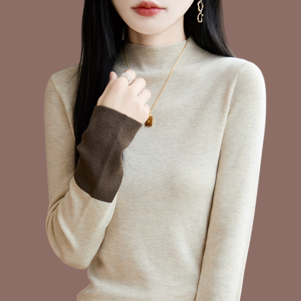 女新款半高领修身打底羊毛针织衫