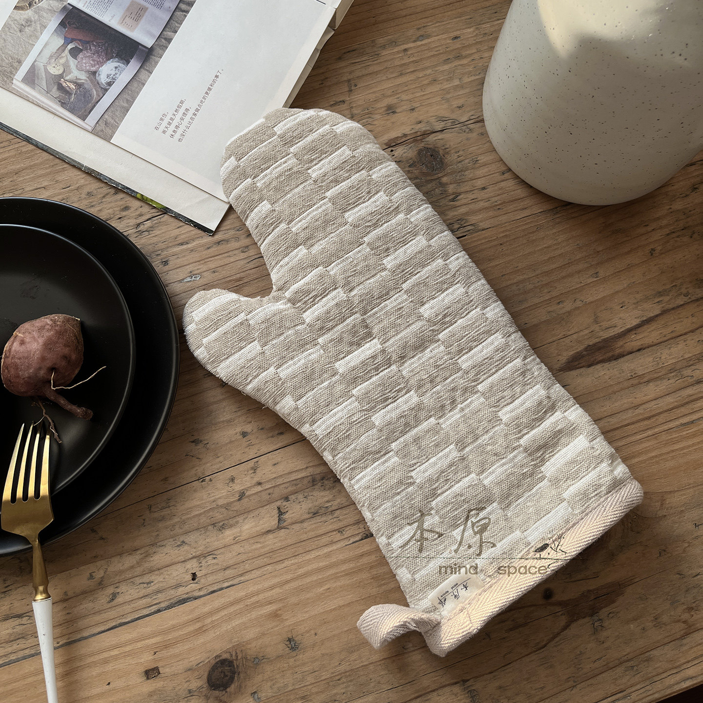 隔热防烫手套烤箱微波炉厨房烘培专用加厚加长耐热棉麻布艺