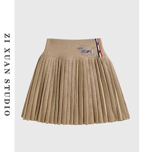 TB针织百褶裙女显瘦A字高腰小个子短裙小狗学院风气质显瘦半身裙