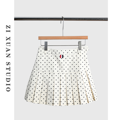 高腰波点甜美百褶裙小个子短裙A