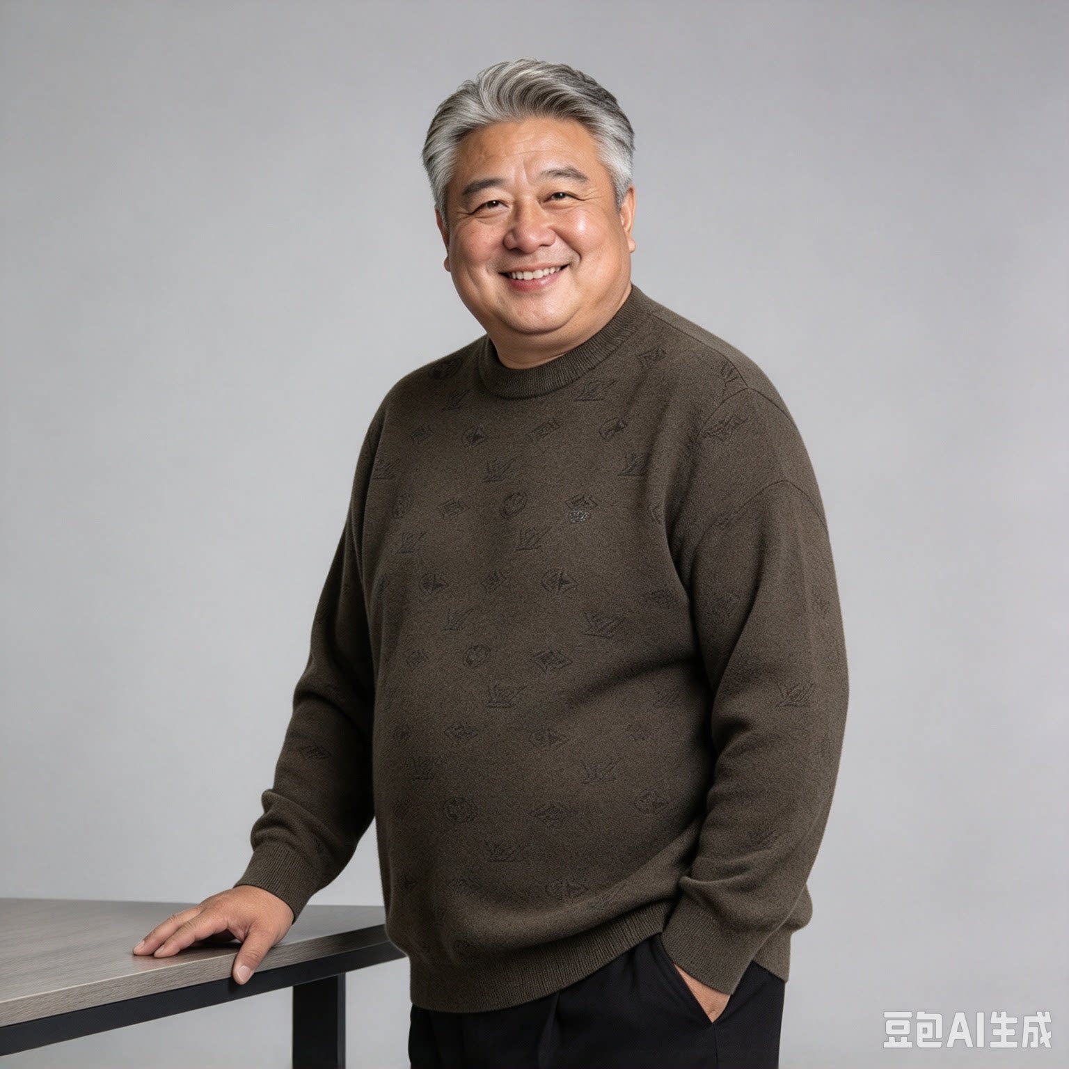 简约休闲 中老年爸爸加肥加大码男士毛衣胖子宽松长袖格纹针织衫