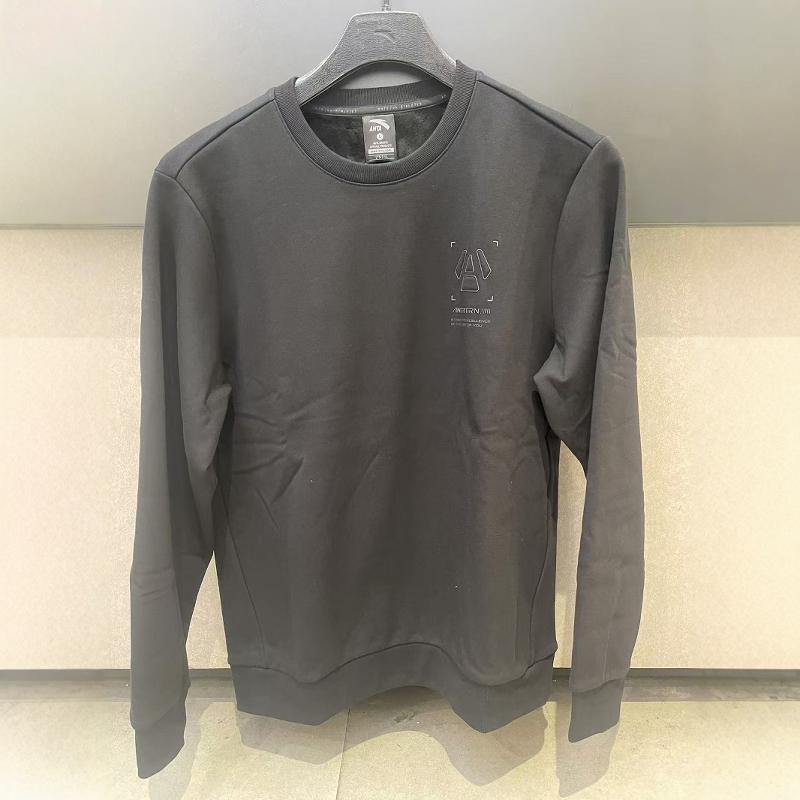 安踏2024冬男圆领加绒套头卫衣