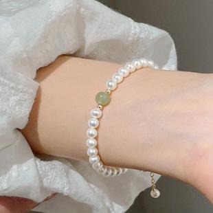 天然淡水珍珠和田玉手链女款手串饰品