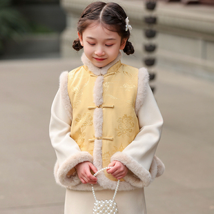 叙罗儿童拜年服马甲女童中国风背心女童唐装冬季新中式亲子新年装