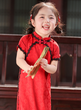 叙罗儿童旗袍2026年夏季中国风连衣裙红色礼服女童改良旗袍新中式
