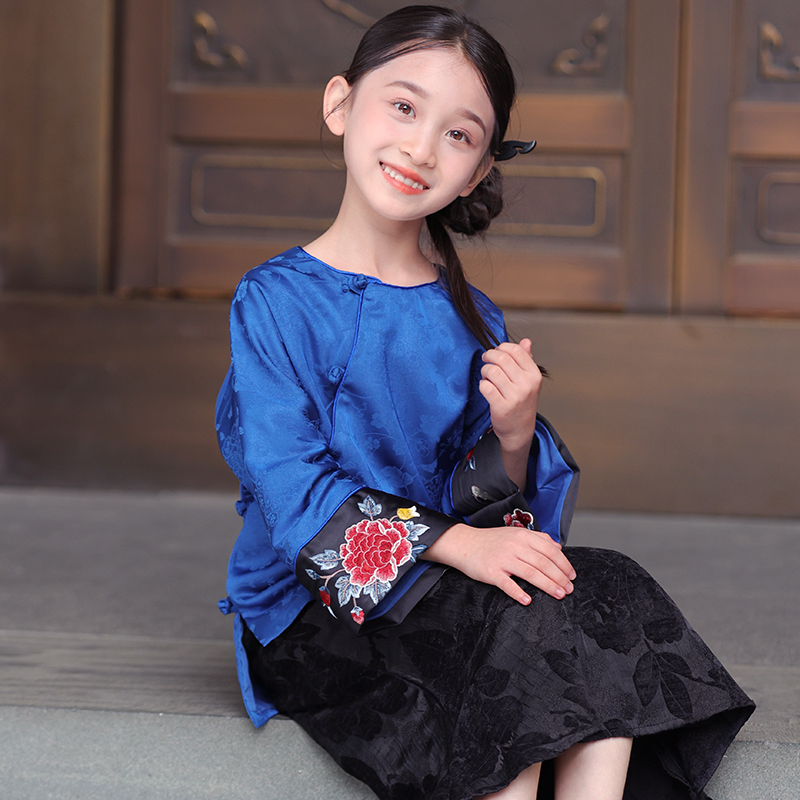 叙罗儿童汉服秋季新款女童改良宽松新中式童装小女孩古风上衣外套